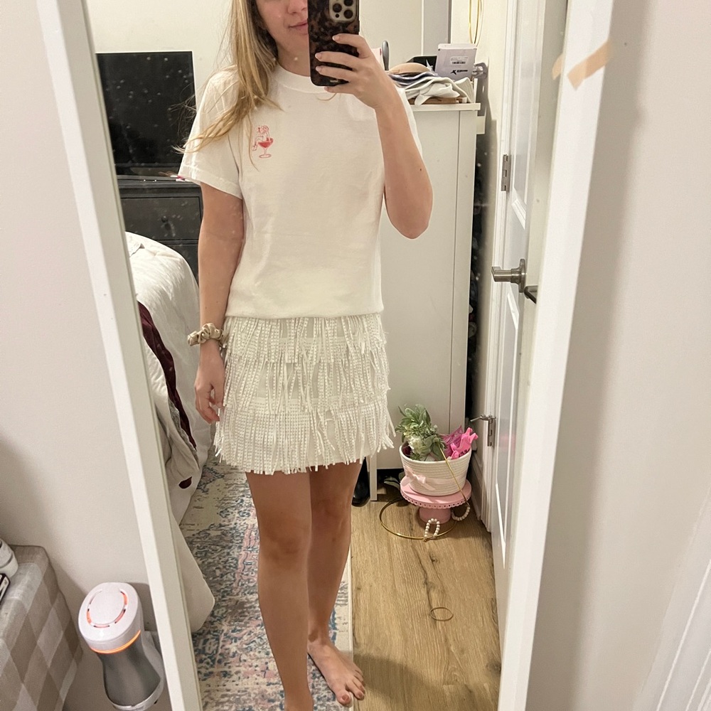 Francesca’s White Fringe Mini Skirt